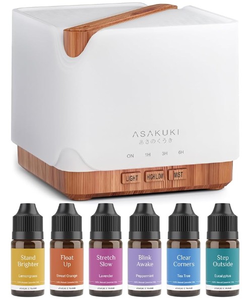 ASAKUKI 700ml Essential Oil Diffuser with 6 Oils