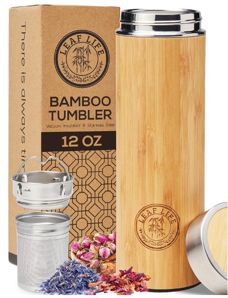 LeafLife Bamboo Tea Tumbler with Infuser – 12oz