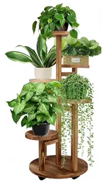 GEEBOBO 5-Tier Tall Wooden Plant Stand for Indoor, Brown