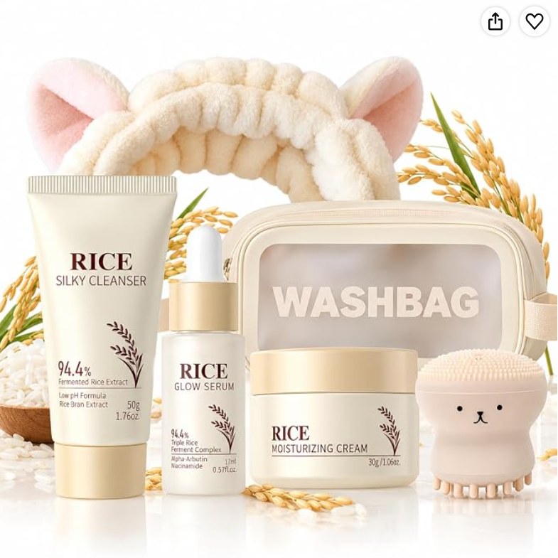 WOUGLAY 6-Piece Korean Rice Skincare Set with Bag